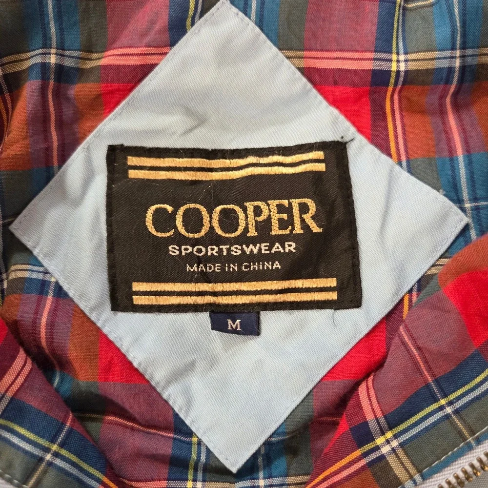 Cooper Sportswear Mens Light Blue Harrington Jacket Plaid Lined Size M Vintage